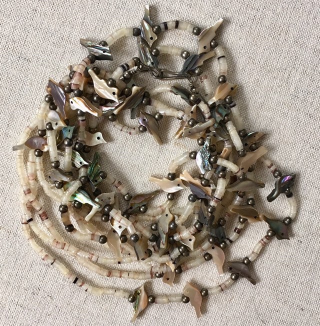 Zuni Bird Fetish Necklace Abalone Stone Beads Vintage 70s Native