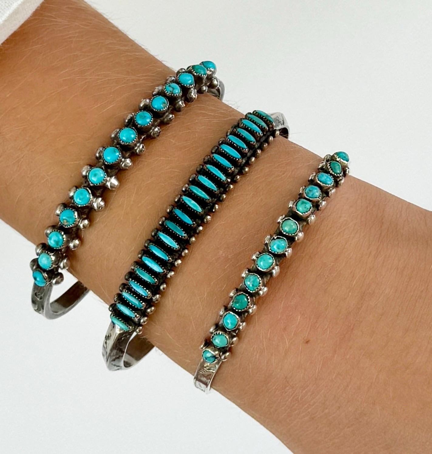 Exquisite Vintage Native American Jewelry Zuni Turquoise Needlepoint Terling Silver Cuff Bracelet Old Exquisite Vintage Native American Jewelry Zuni Turquoise Needlepoint Terling Silver Cuff Bracelet Old