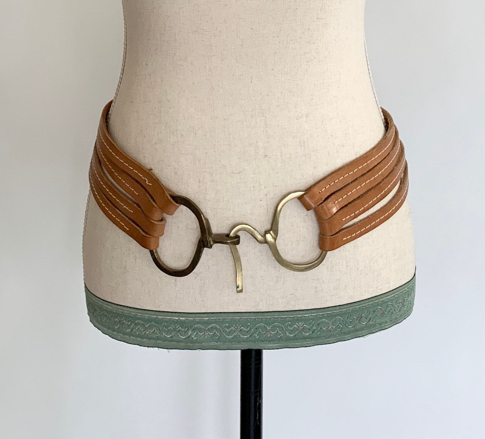 Handmade Horse Bit Belt Vintage Tan Brown Leather Goods Belts Brass
