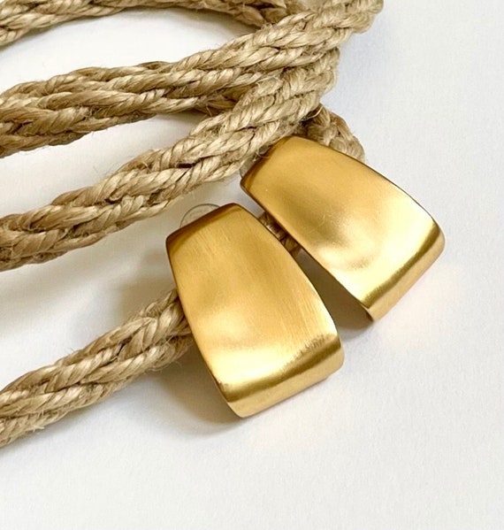 Anne Klein Gold Earrings Brush Matte Gold Finish Signed Vintage Designer Costume Jewelry Curved Sculptural Rectangle Clip On Style