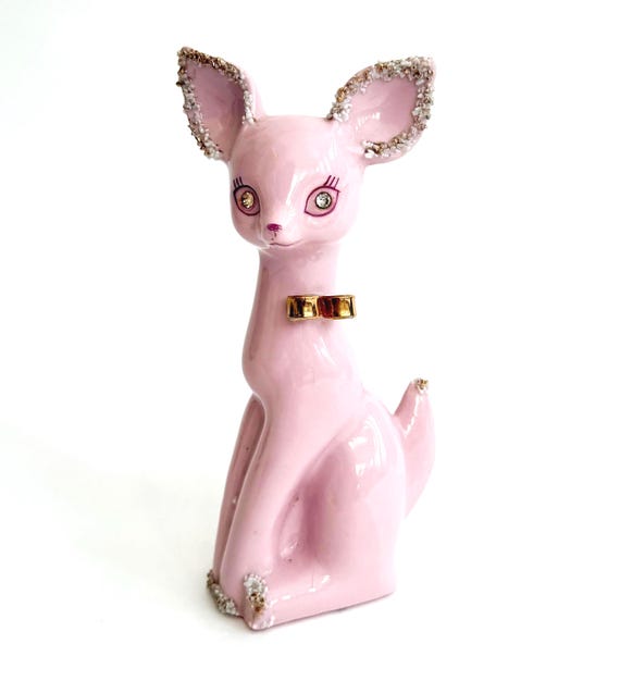 Vintage Pink Ceramic Deer Vase with Crystal Eyes Valentines Gift