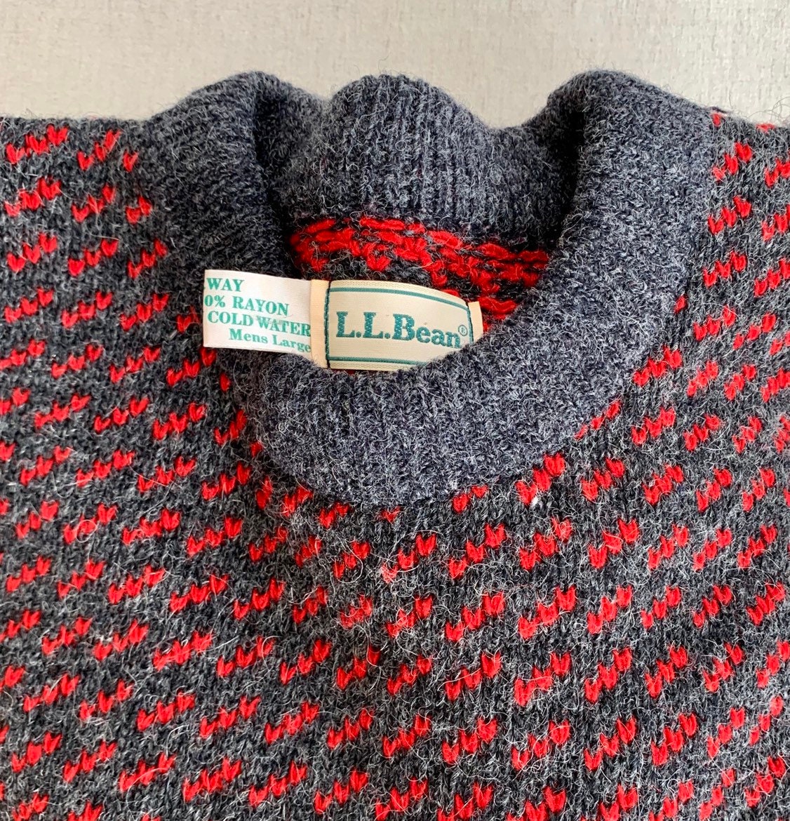 Mens Norwegian Wool Made in Norway Sweater Vintage LL Bean Red Charcoal ...
