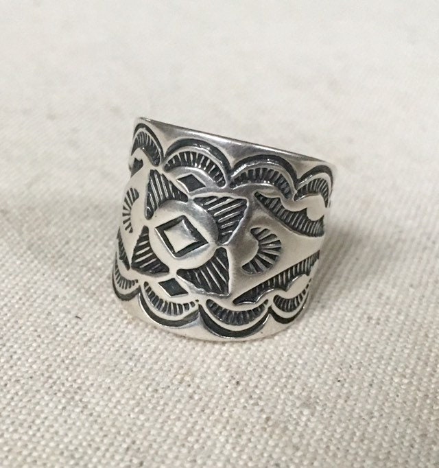 Vintage Heavy Stamped Sterling Silver Cigar Band Ring Approx