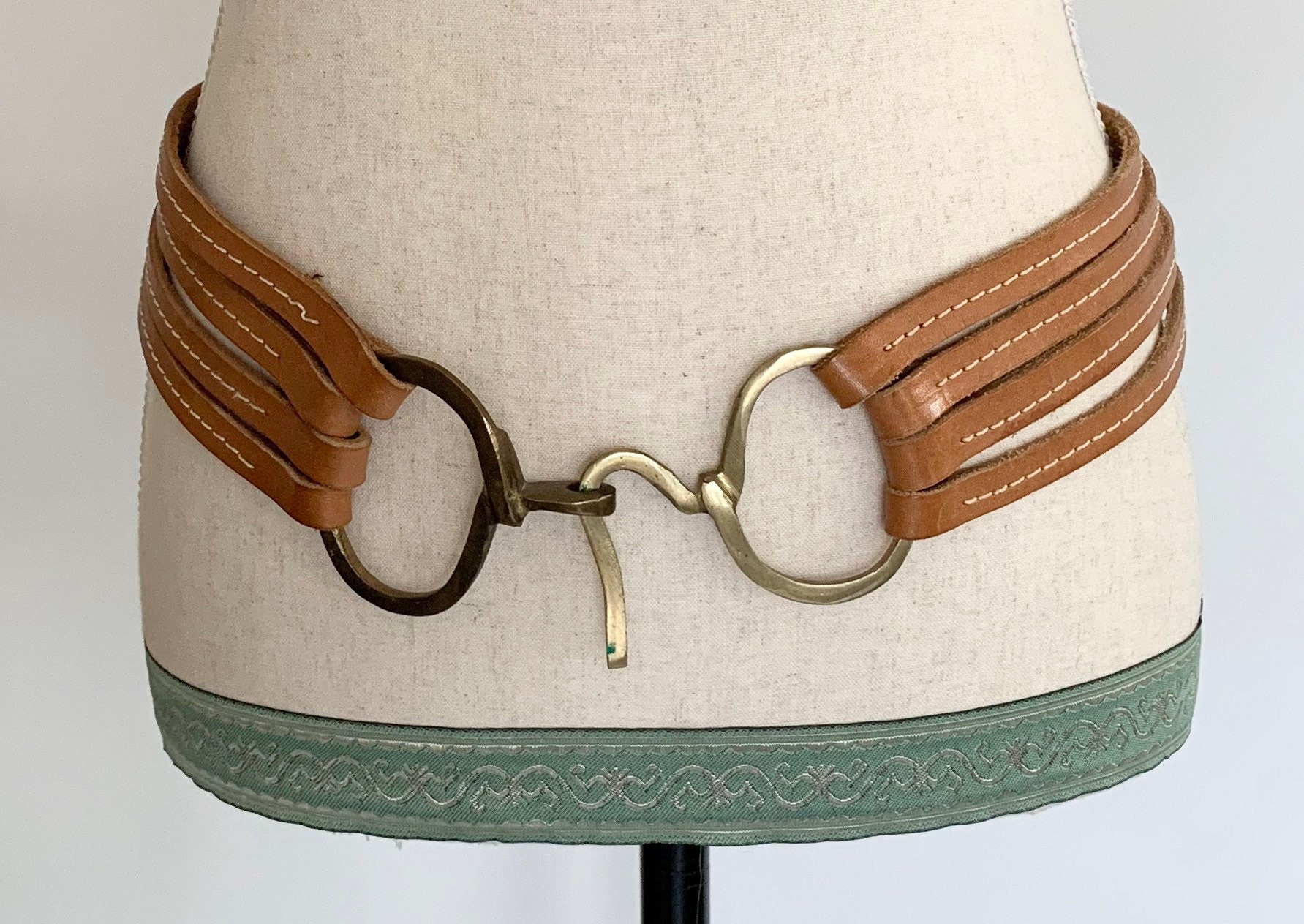 Handmade Horse Bit Belt Vintage Tan Brown Leather Goods Belts Brass