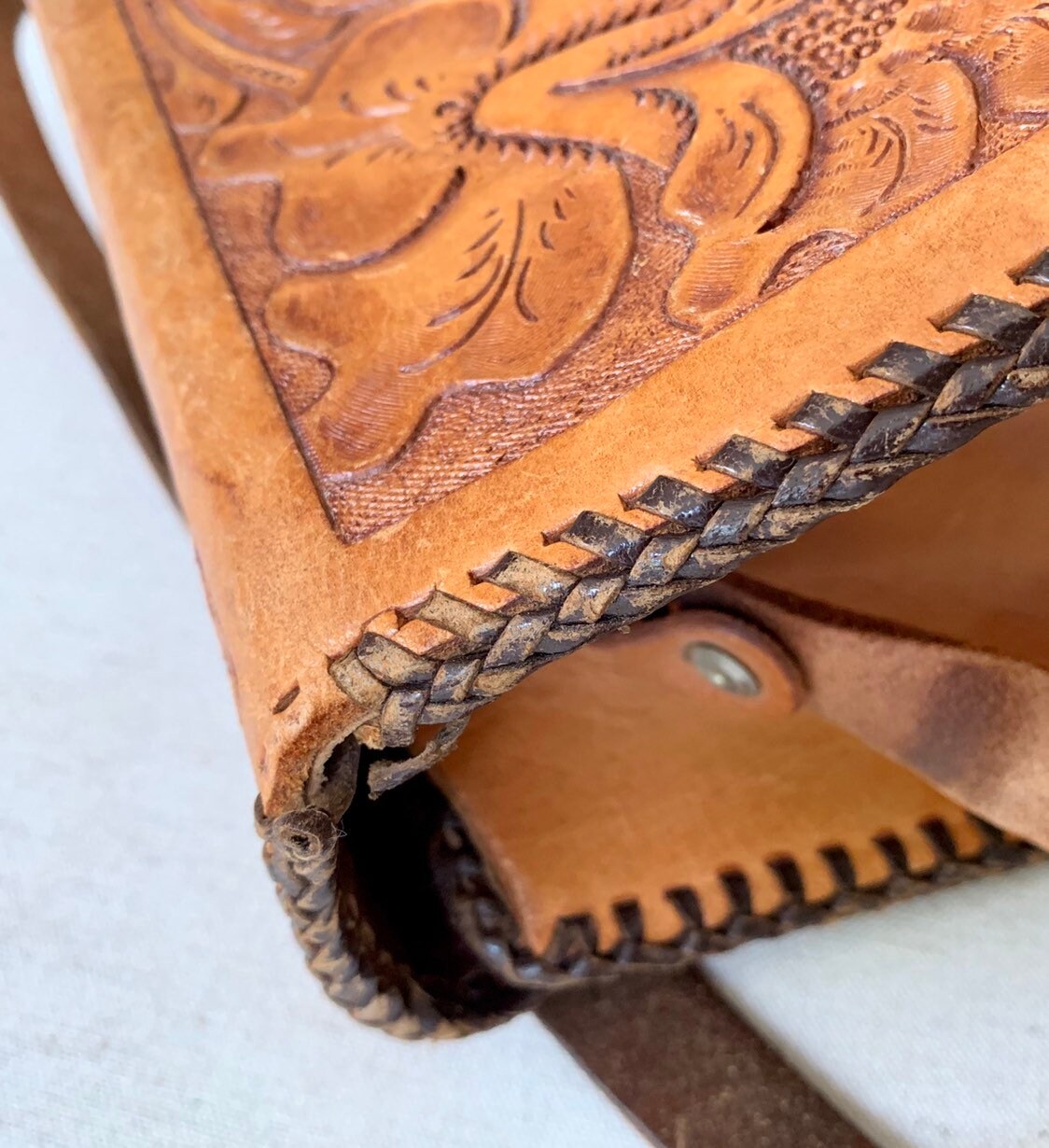 70s Tooled Leather Purse Handbag Bag Vintage 70s Floral Design Stitched ...