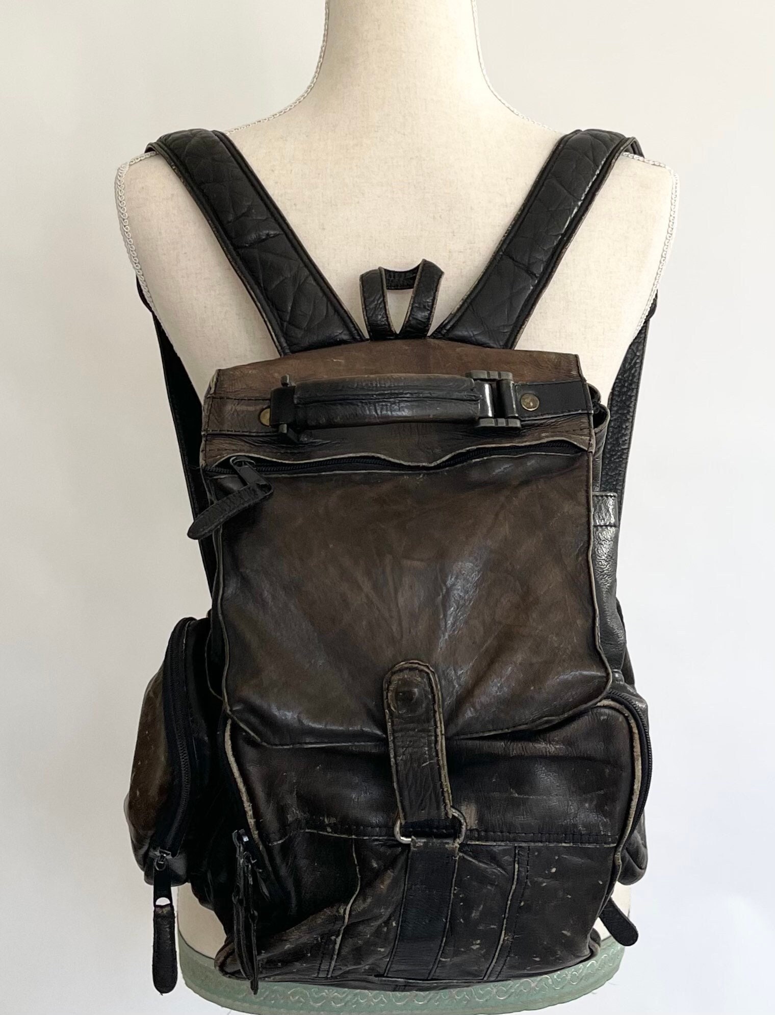 Worn Black Leather Backpack Very Distressed Soft Matte Black Leather ...