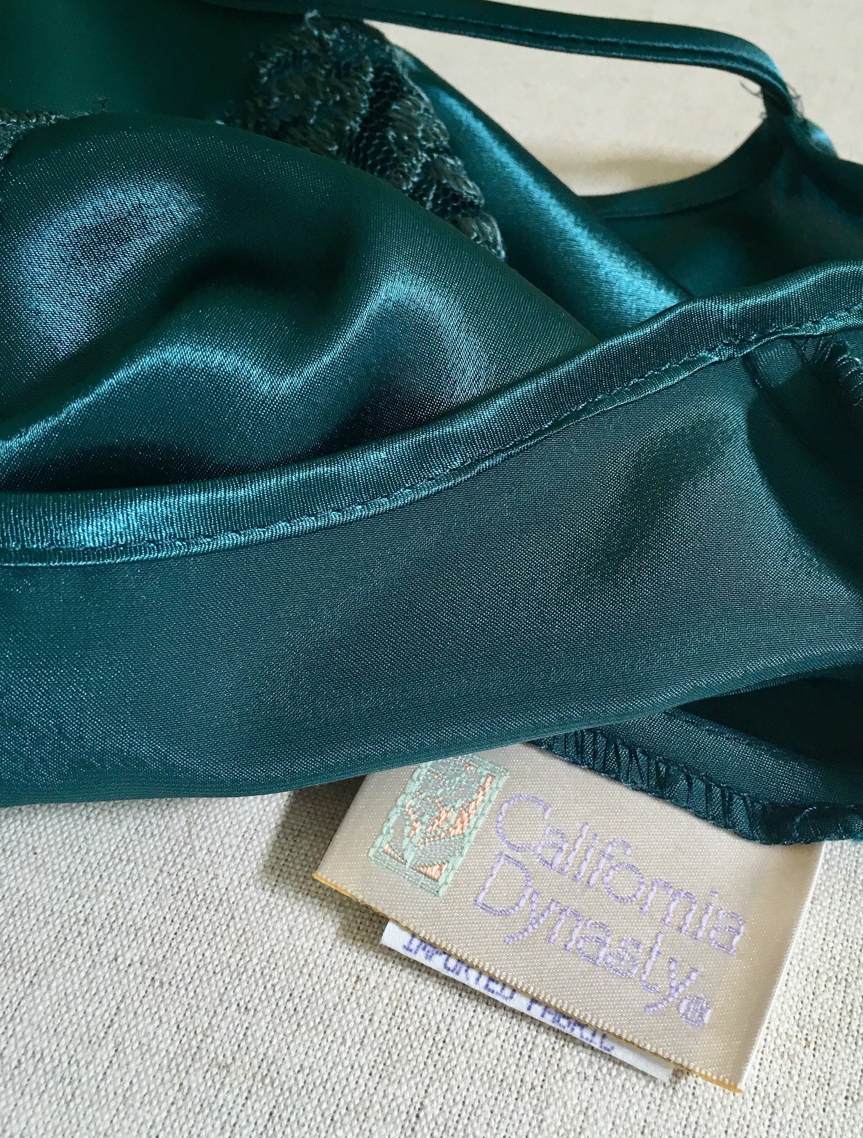 Long Emerald Green Nightgown Slip Nightie Vintage 70s California