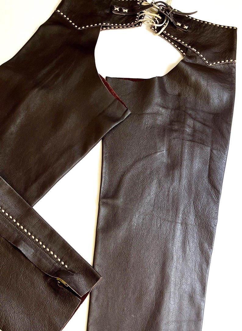 Handmade Vintage Western Riding Chaps Dark Brown Leather image 2