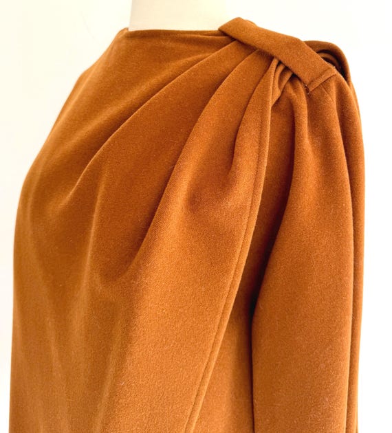 70s Anne Klein Drapey Wool Top Attached Scarf Wrap Detail 100% Wool