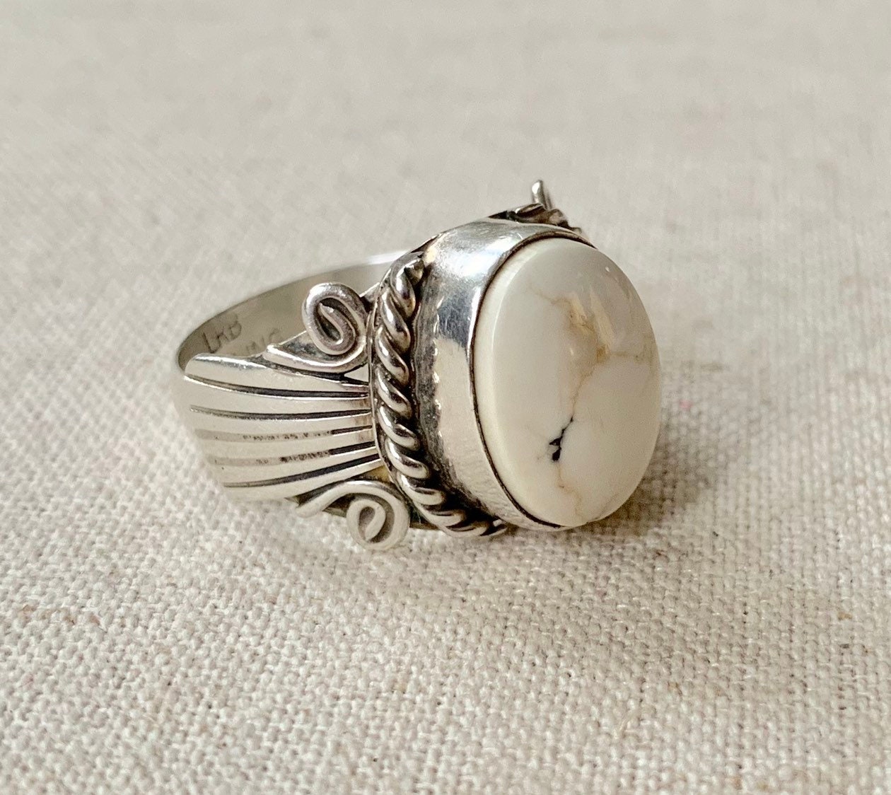 White Buffalo Turquoise Ring Vintage Native American Navajo Sterling ...