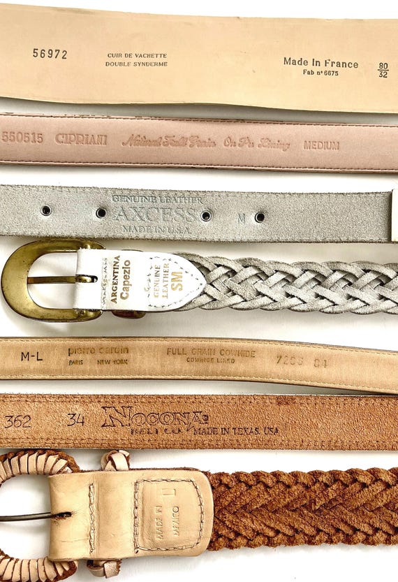 Vintage White Leather Belt Minimalist Braided Concho Western  display picture 1