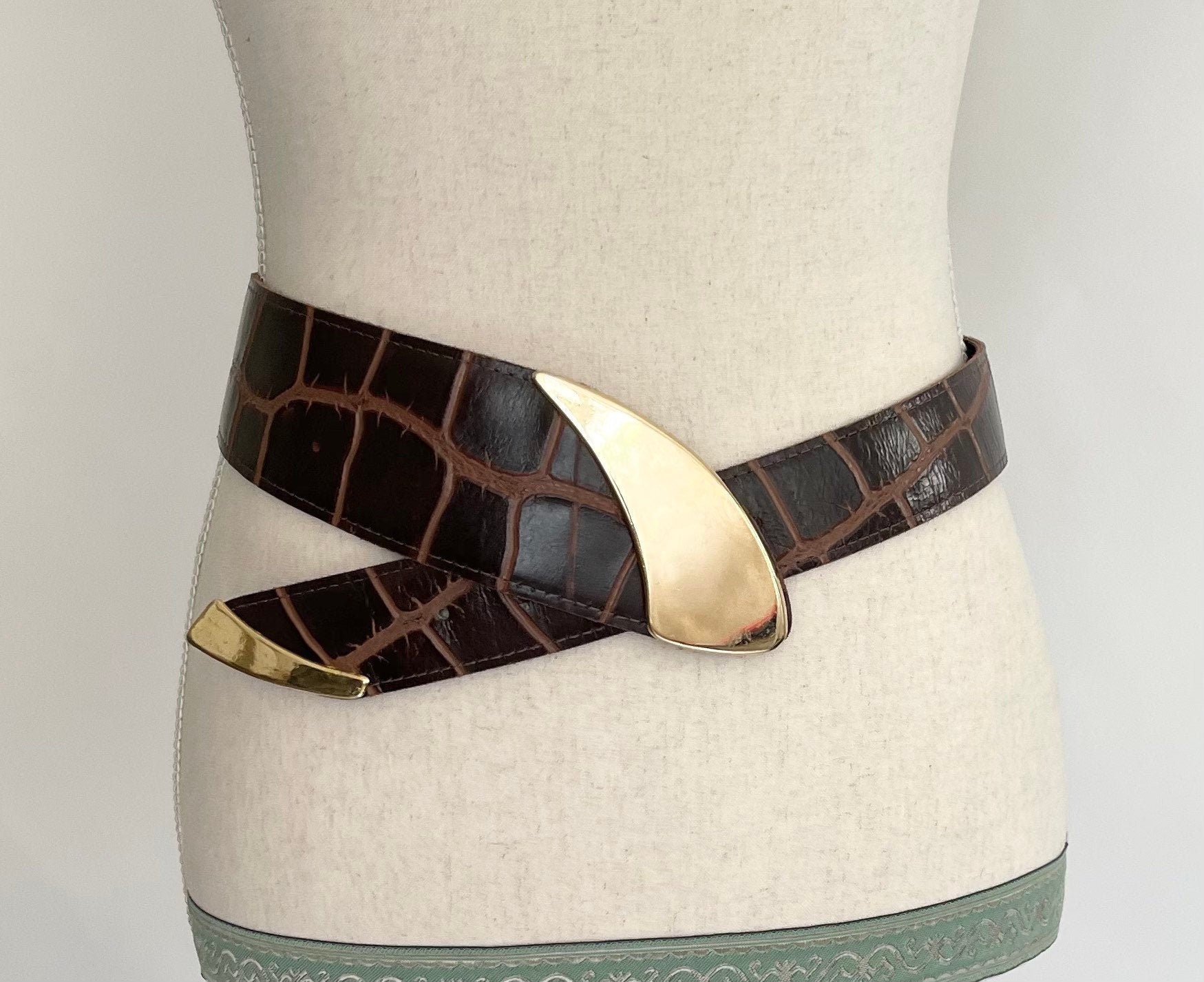 Genuine Leather Brown Croco Embossed Ladies Women's Belt
