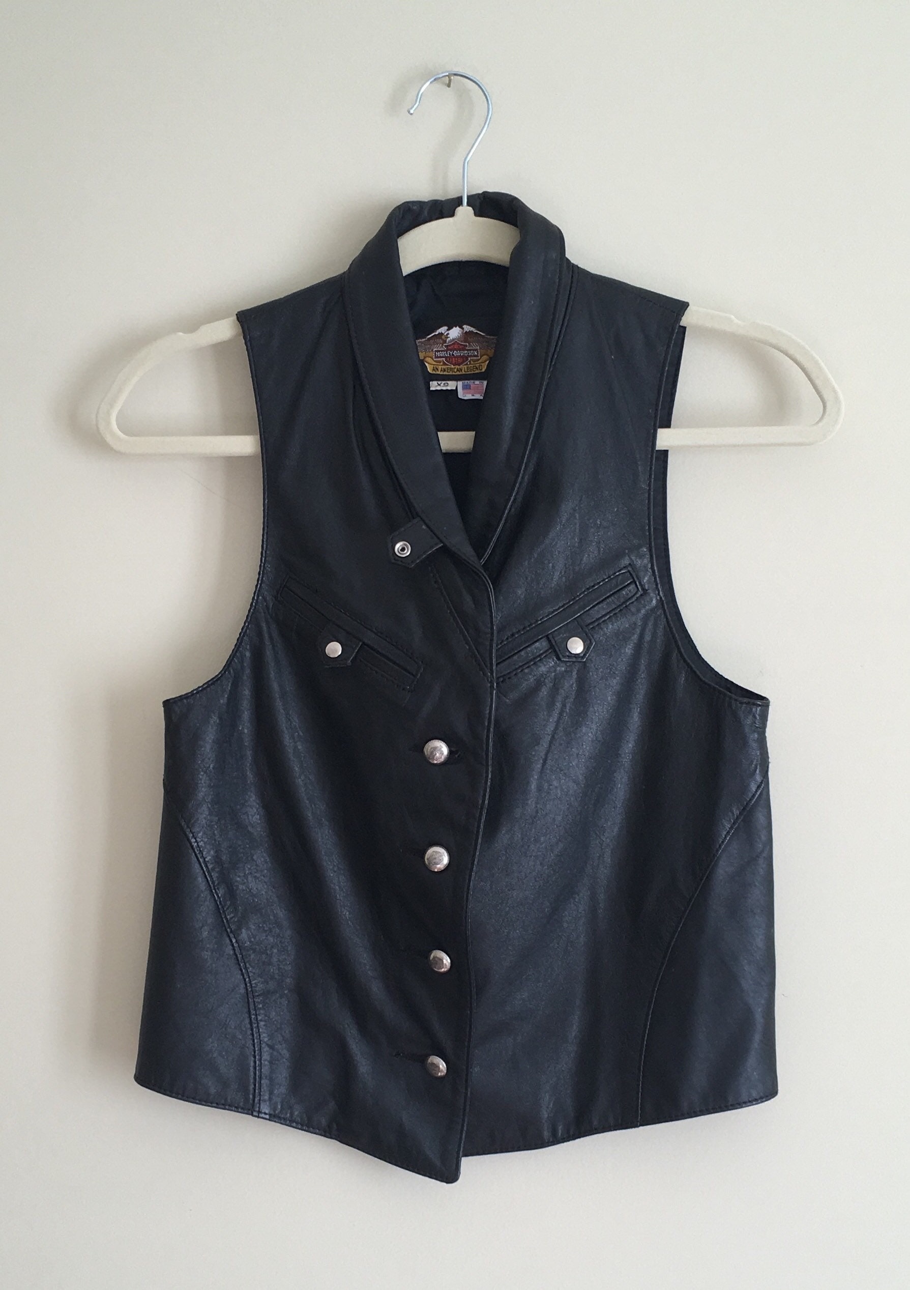 Harley Davidson Leather Vest Black Vintage Biker Moto Motorcycle Women ...