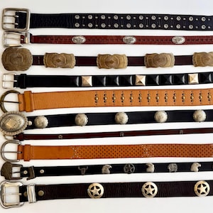 Ceinture concho en cuir western navajo argentées, clous, pointe western