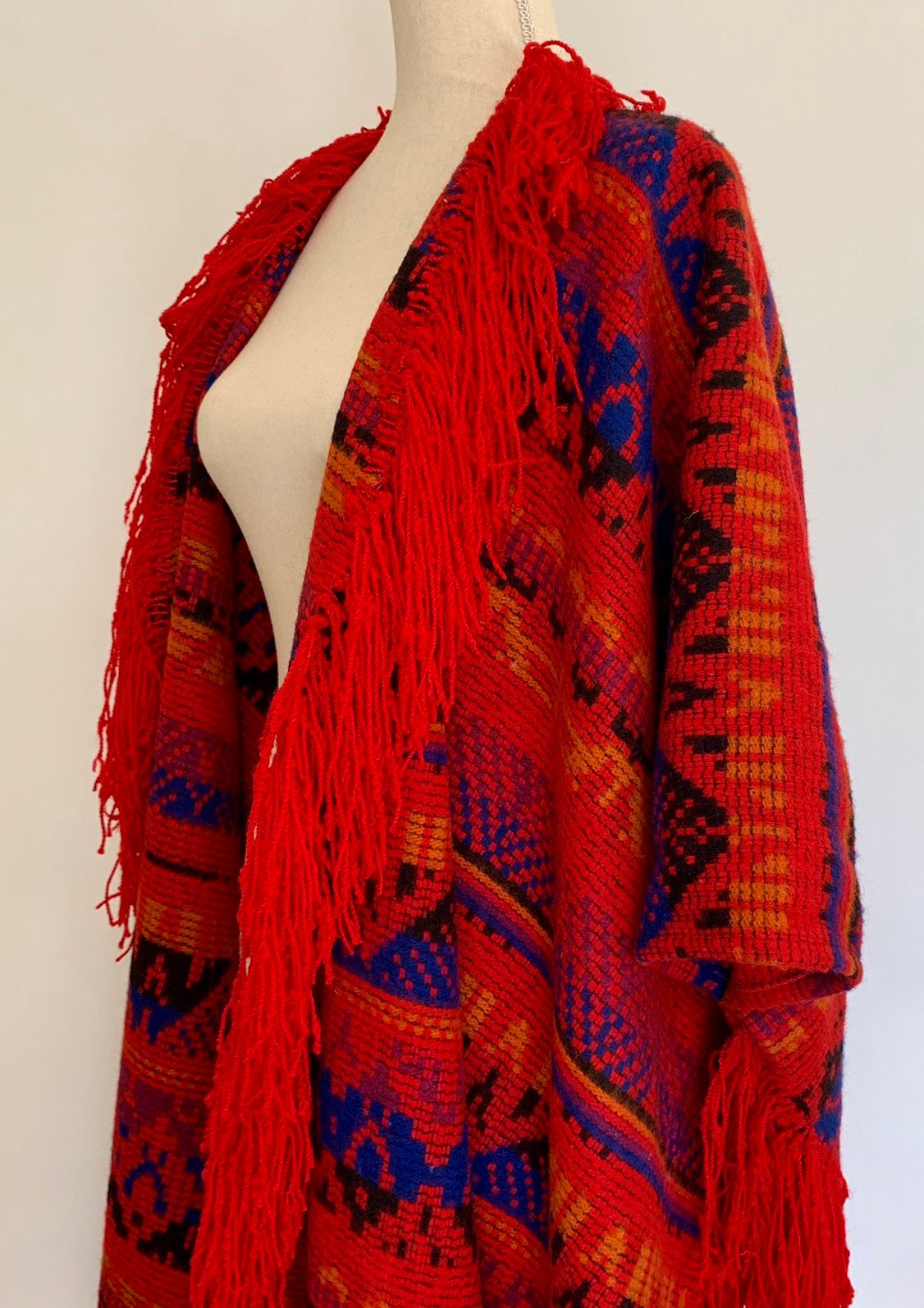 Southwest Blanket Coat Poncho Western Blanket Style Handmade Vintage ...