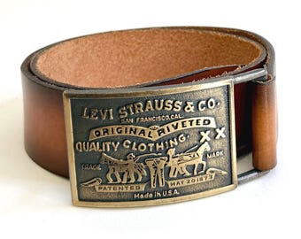 Vintage 70er 80er Jahre Levis Gürtel Braun Hand gebeizt Rindslederband 32