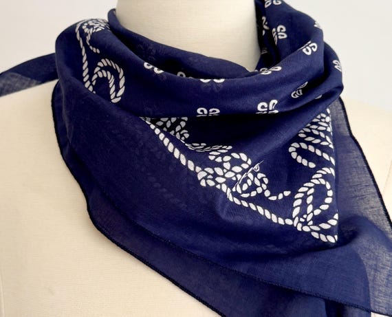 Vintage 80s Wrangler Western Bandana Old Stock Fast Color Indigo White All Cotton Made in USA