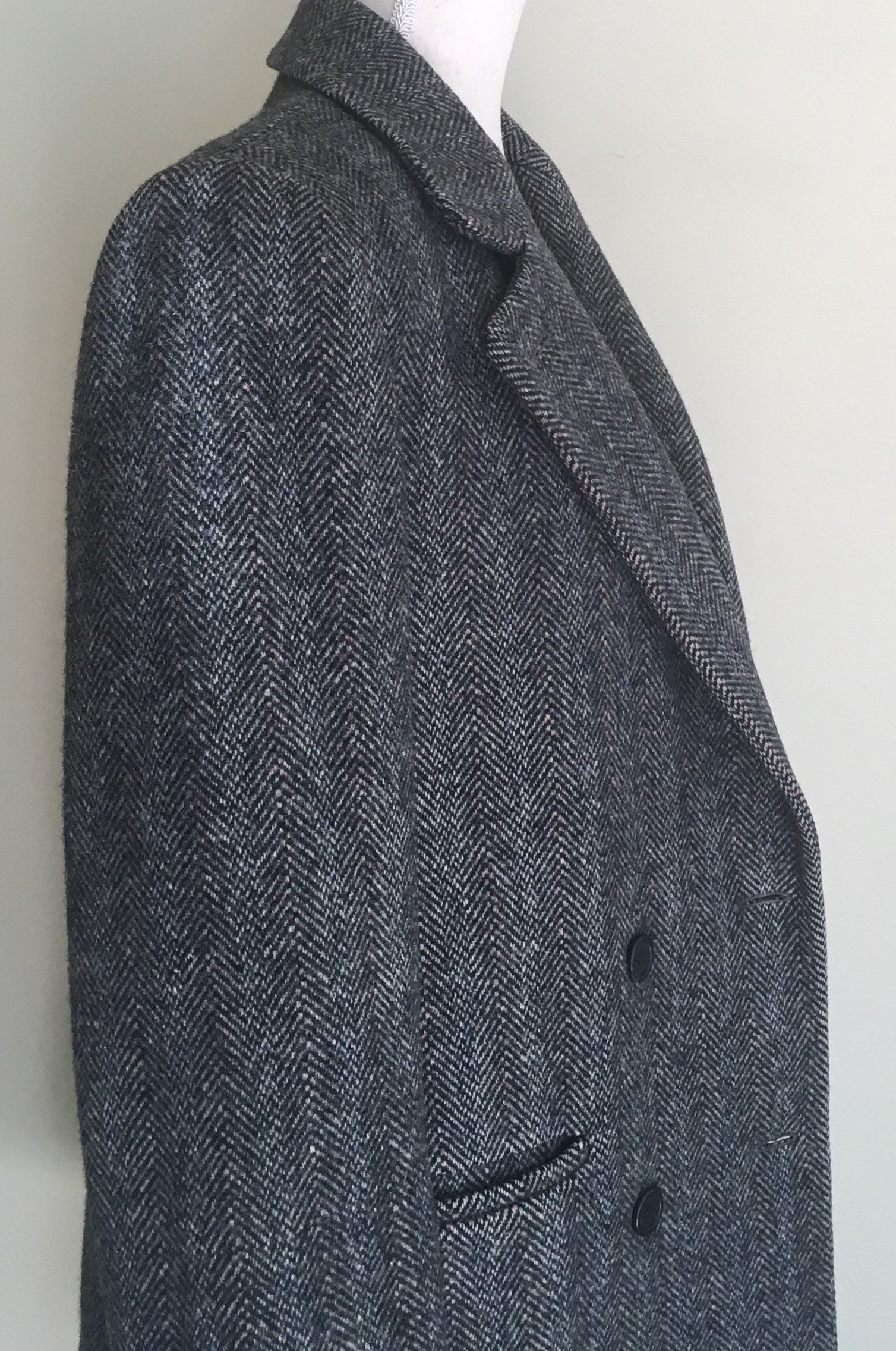 Oversized Herringbone Tweed Coat Jacket Vintage J G Hook Grey Gray Wool ...