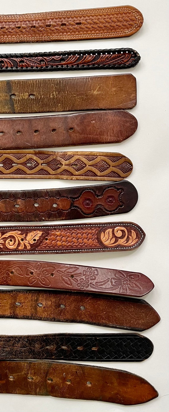 Western Tooled Leather Belt Distressed Leather Go… - image 8