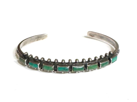 Zuni Turquoise Bracelet Cuff Snake Eye Set Green Turquoise Vintage 30s 40s Native American Sterling Silver Old Pawn Multi Stone Jewelry
