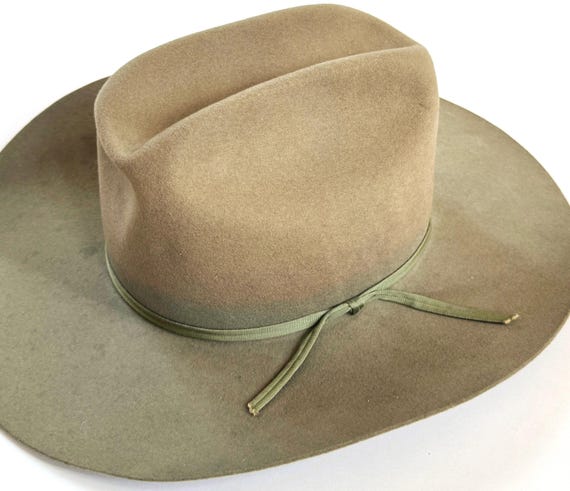 Vintage Khaki Olive Green Cowboy Hat 50s 60s 70s Unisex Mens Womens Western Hat Faded Sun-Drenched