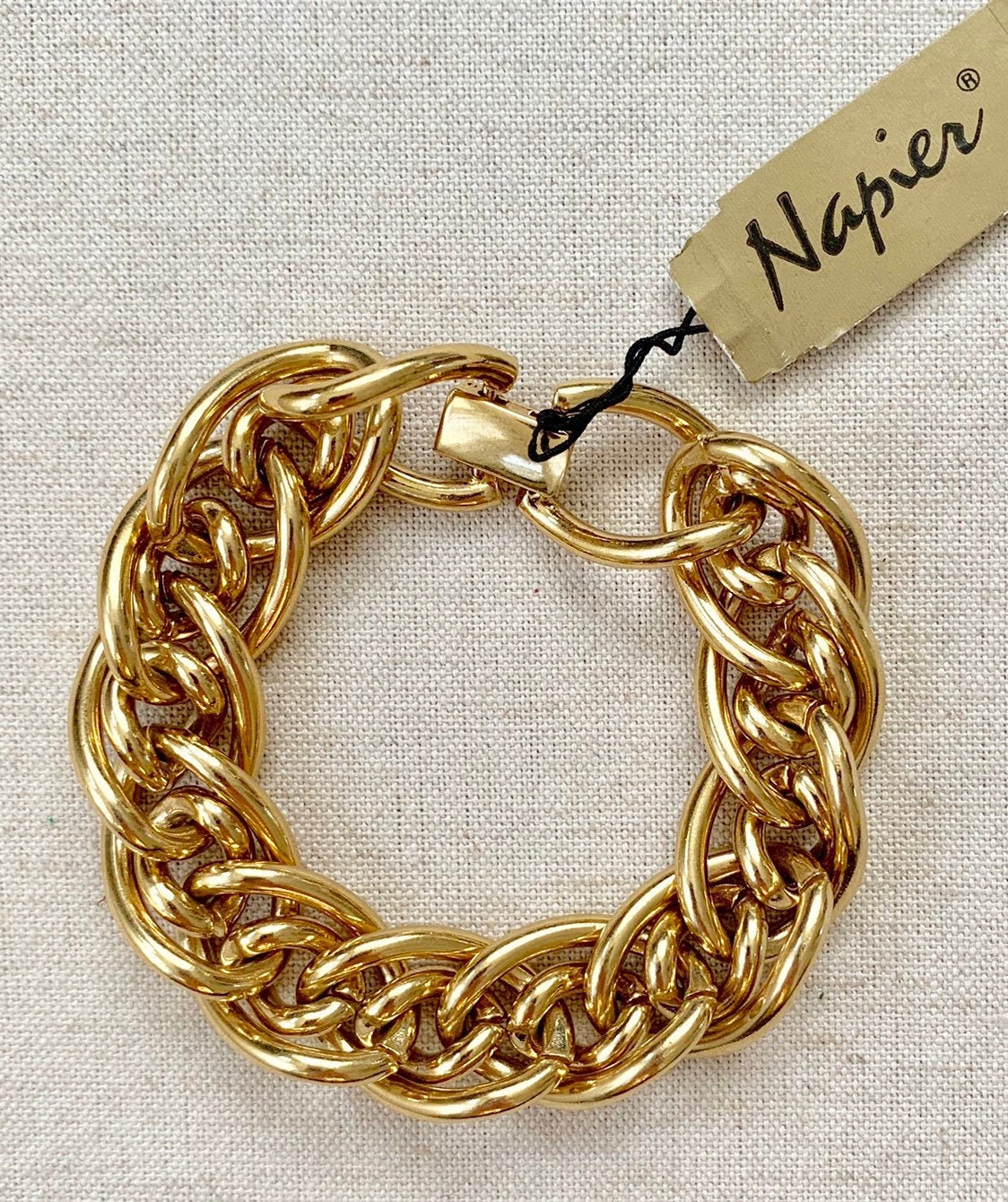 80s Gold Link Bracelet Vintage Napier with Original Tag Chunky Heavy