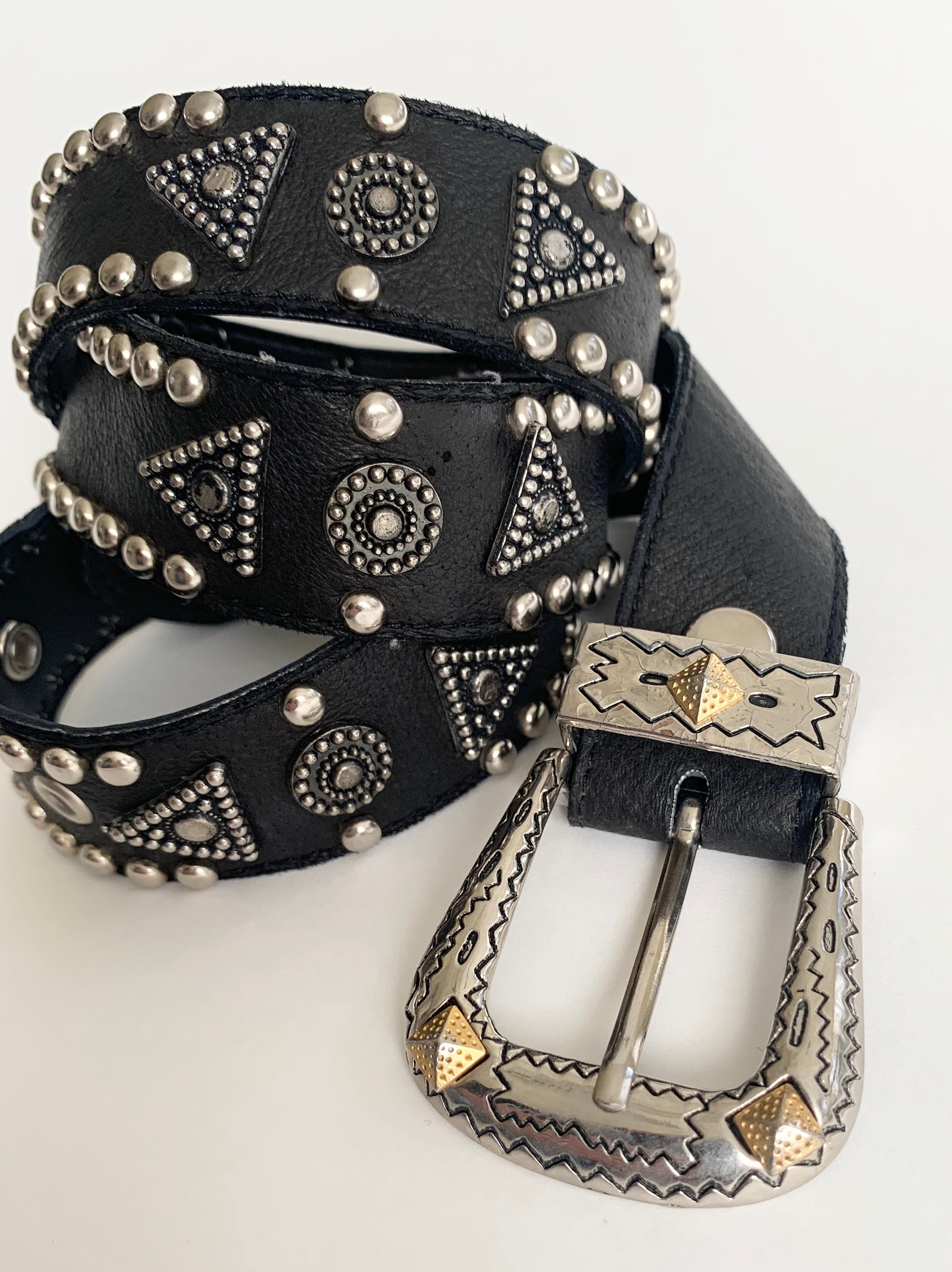 Western Leather Concho Belt with Silver Tone Studs Vintage 80s ...