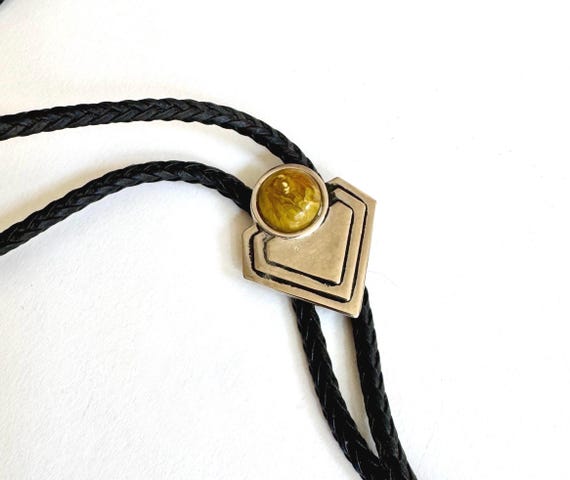 Vintage 80s Bolo Tie Western Southwest Rockabilly Necklace Braided Strap Cowboy Accessories Neck Tie