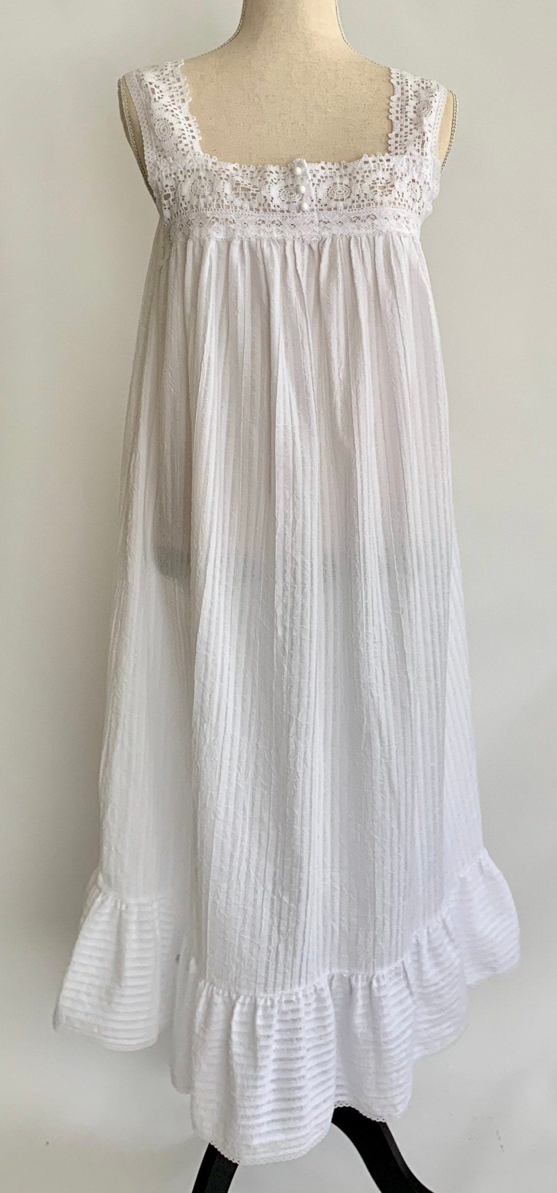 Long White Cotton Nightgown Vintage Willow Creek Made in USA Lace Trim ...