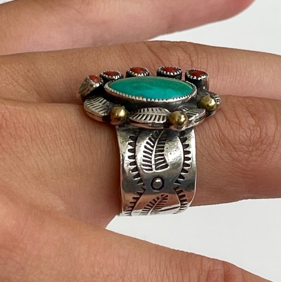 Older Turquoise Ring Vintage Native American Nava… - image 6