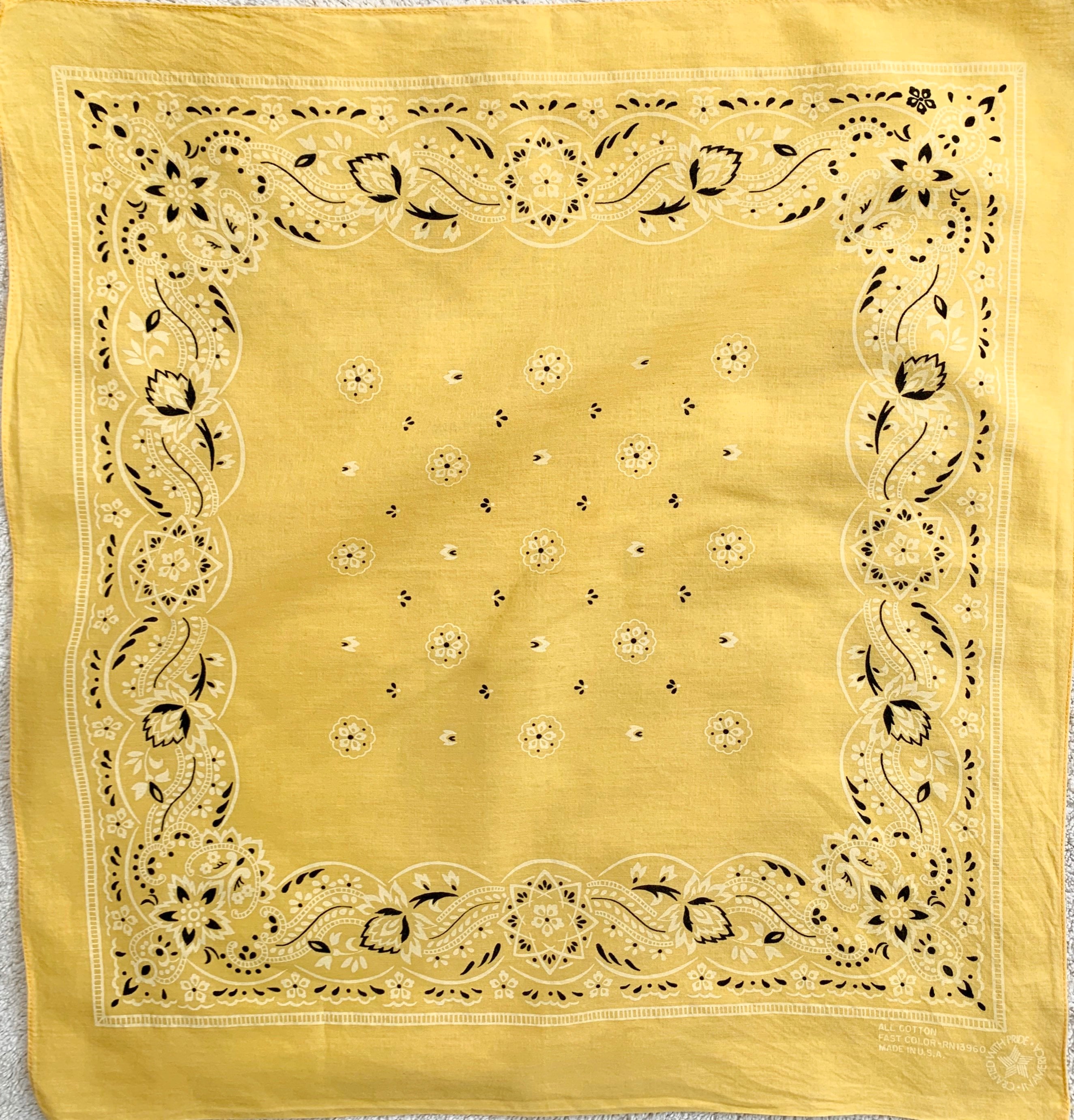 Faded Yellow Bandana Vintage 80s Color Fast Made in USA Sun Drenched