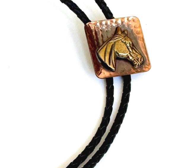 Vintage Western Copper Horse Head Bolo Tie 80s Cowboy Necklace