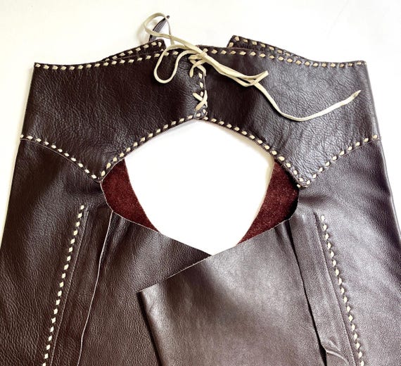 Handmade Vintage Western Riding Chaps Dark Brown Leather