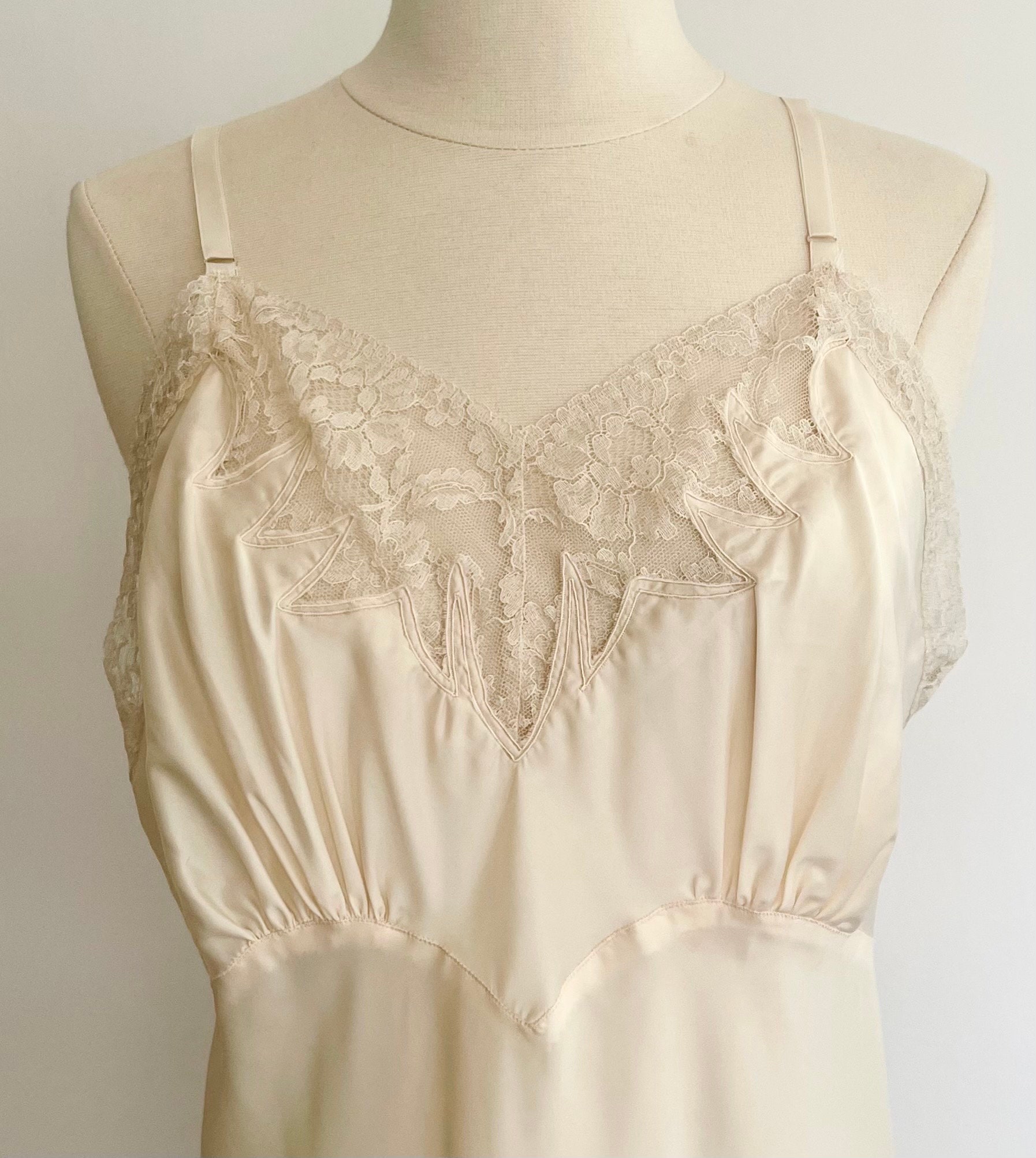 Long Ivory Lace Nightgown Slip Nightie Vintage 50s Romantic Bridal ...