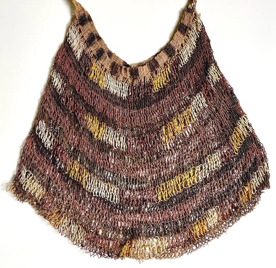 Papua New Guinea Woven Plant Fiber Bilum Bag Antique Vintage Artisan Woven Plant Fiber Open Weave Fiber Art Bag