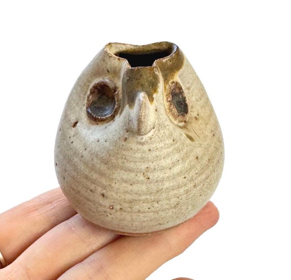 Vintage Alasdair Dunn Pottery Owl Figure Signed Isle of Arran Scottish Studio Pottery