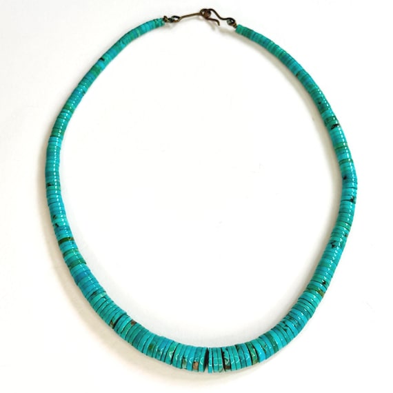 Graduated Turquoise Beaded Choker Necklace Vintage Native American Santo Domingo
