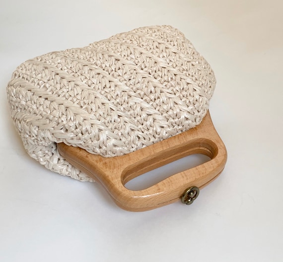 White Woven Raffia Purse Bag Clutch Handbag Vintag