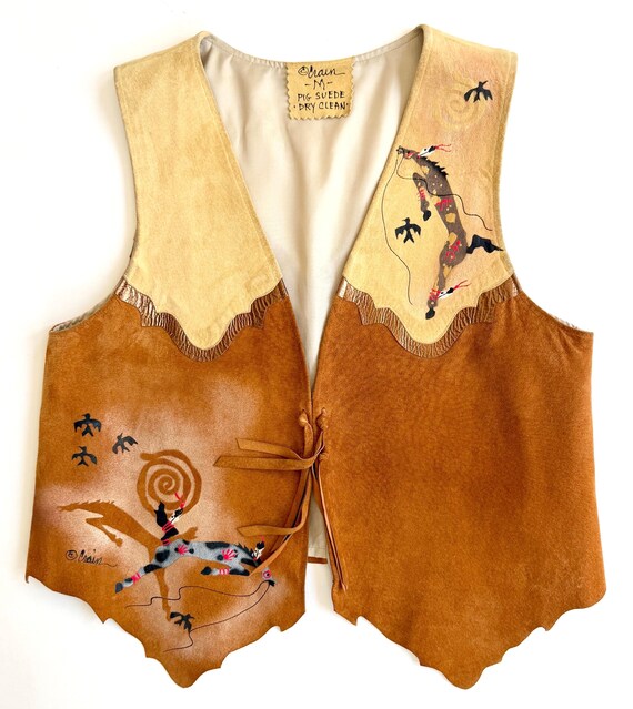 Hand Painted Southwestern Pig Suede Vest Artist Signed Animal Images