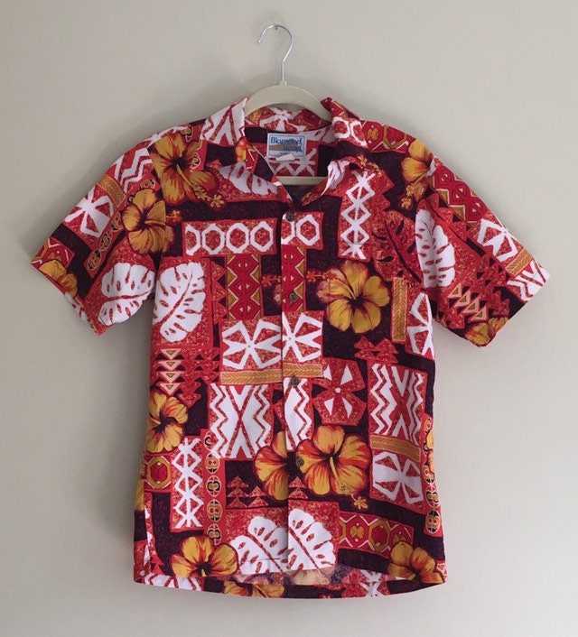 Diamond Head Hawaiian Shirt Authentic Vintage 60s Bright Tiki Tapa