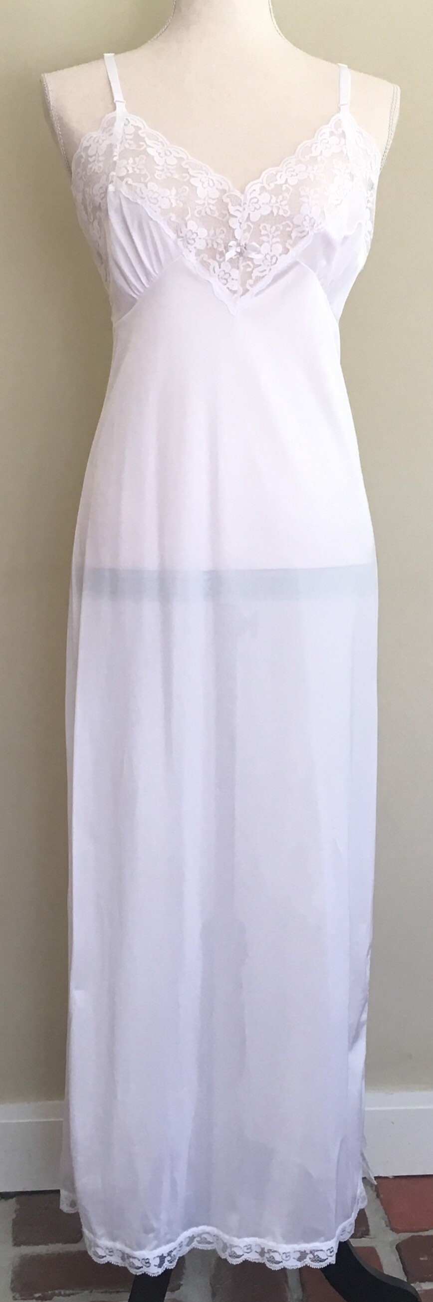 Long White Lace Nightgown Slip Nightie Vintage 50s Romantic Floor