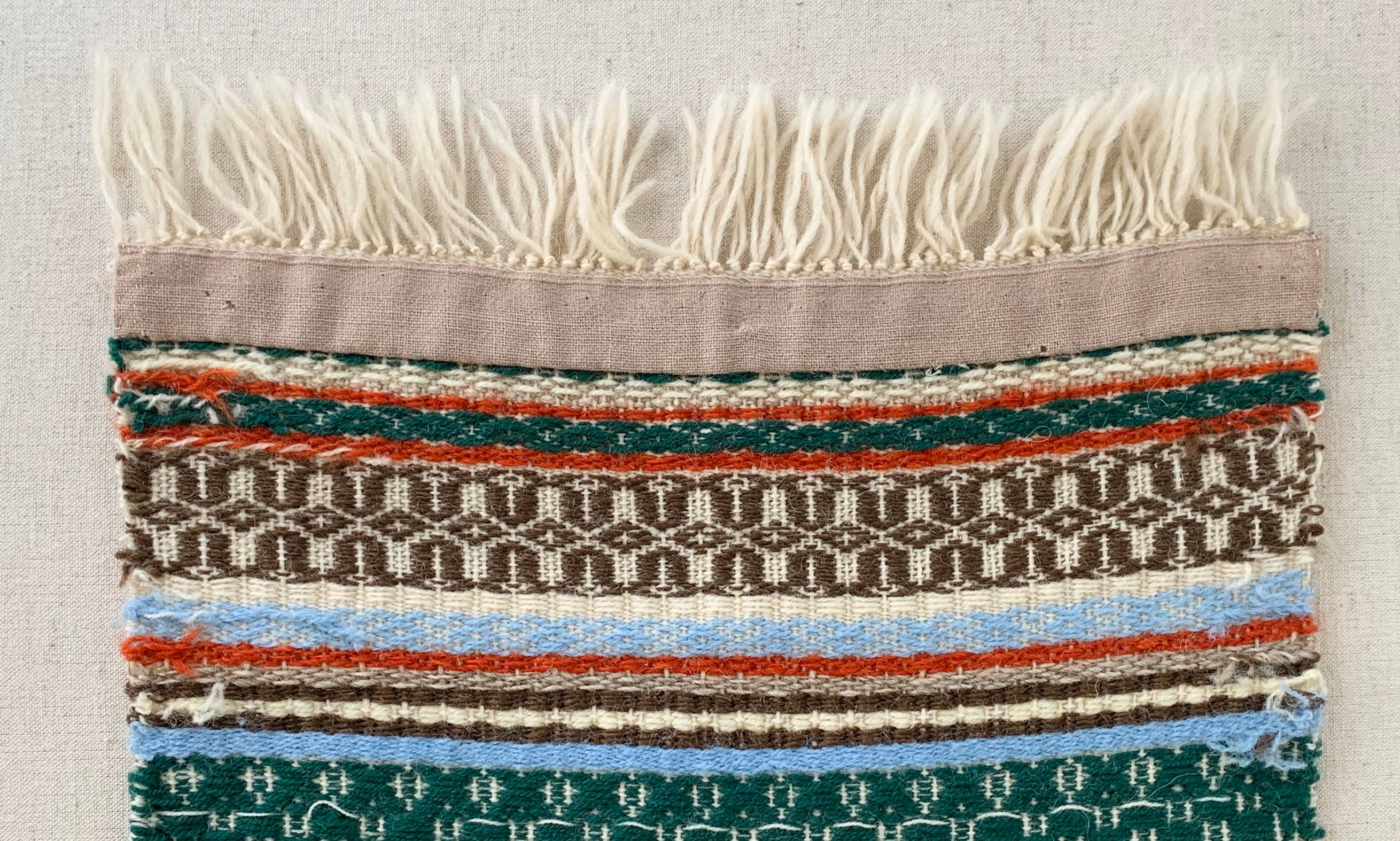 Handwoven Wool Runner Mat Textile Wall Hanging with Fringe Vintage