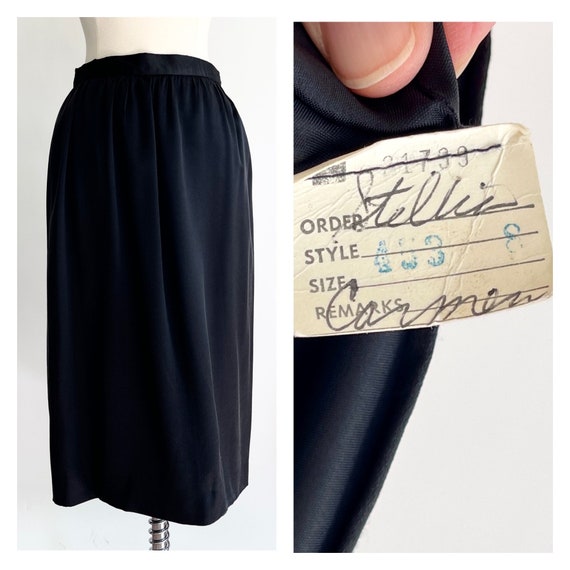 Union Made Silk Skirt Vintage 70s Black Silk High Waist Pencil Skirt Simple Classic Minimalist Solid Black XS