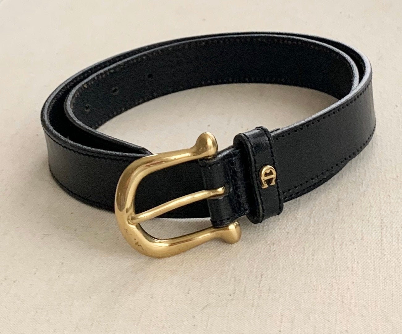 Etienne Aigner Belt Black Leather Vintage Leather Goods Women's Belts ...