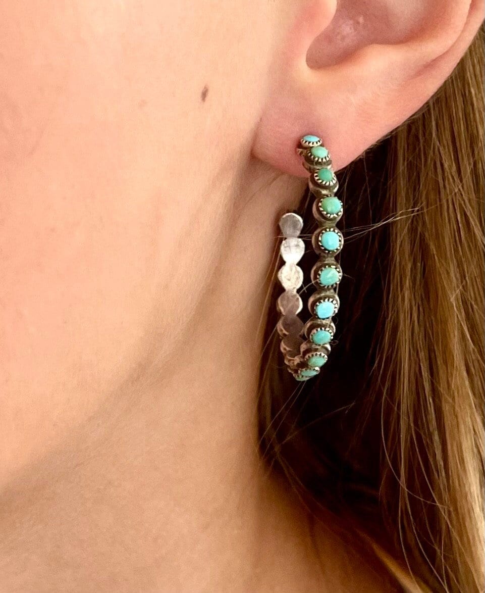 Large Turquoise Hoop Earrings Snake Eye Set Turquoise Vintage