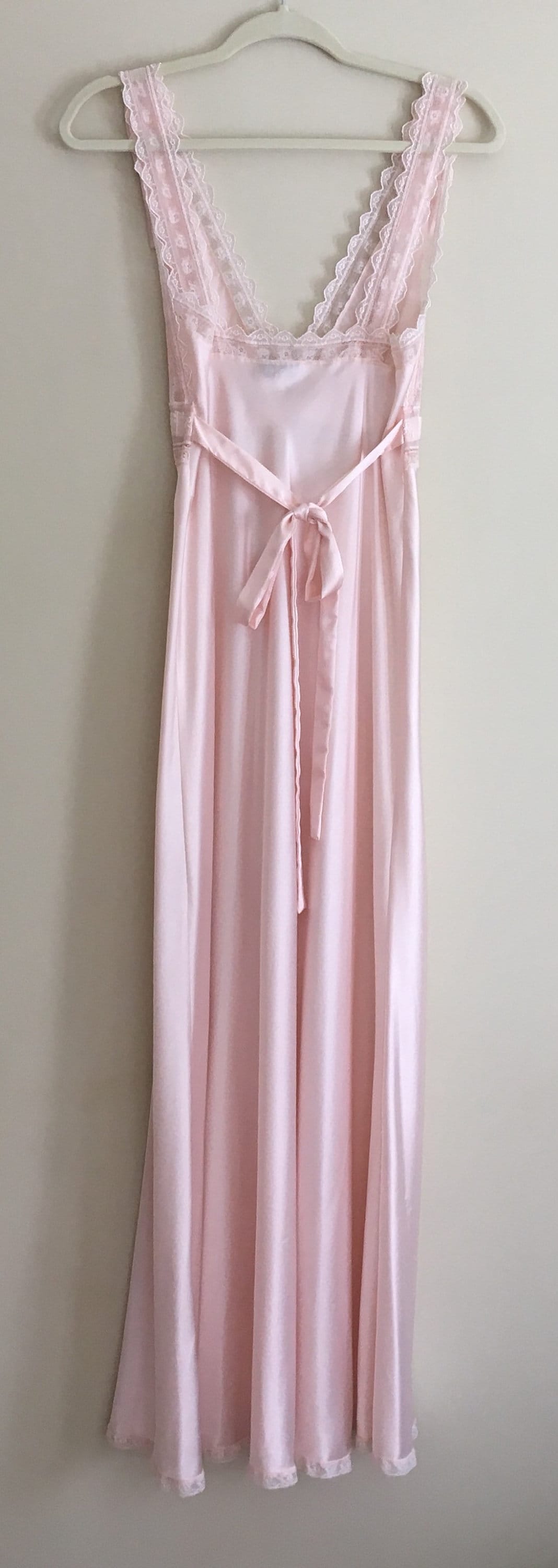 Glamorous Christian Dior Nightgown Vintage 60s Dramatic Long Floor Length Pink with Lace Trim