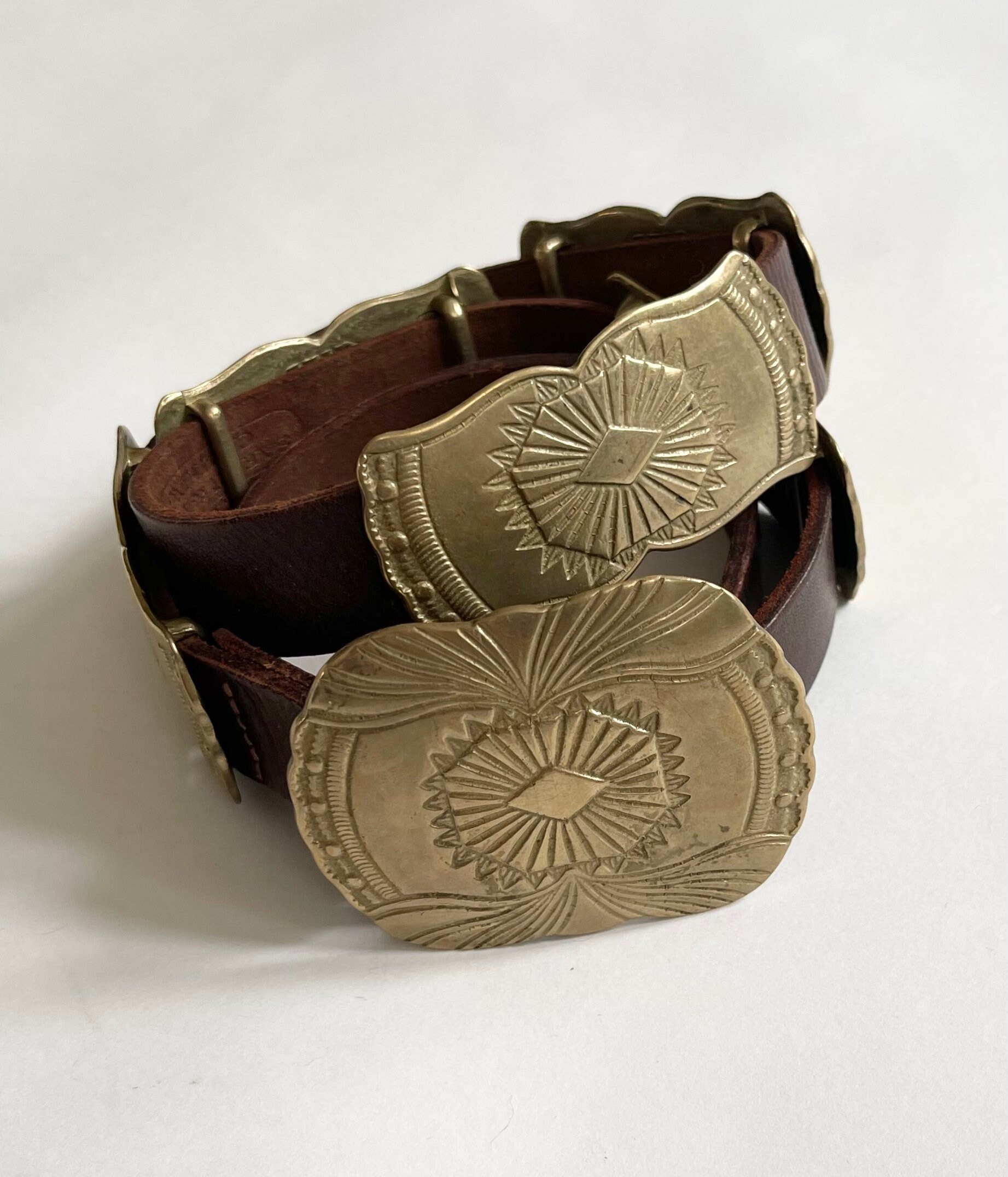 Western Brass Concho Belt Vintage 80s Banana Republic Safari  display picture 3