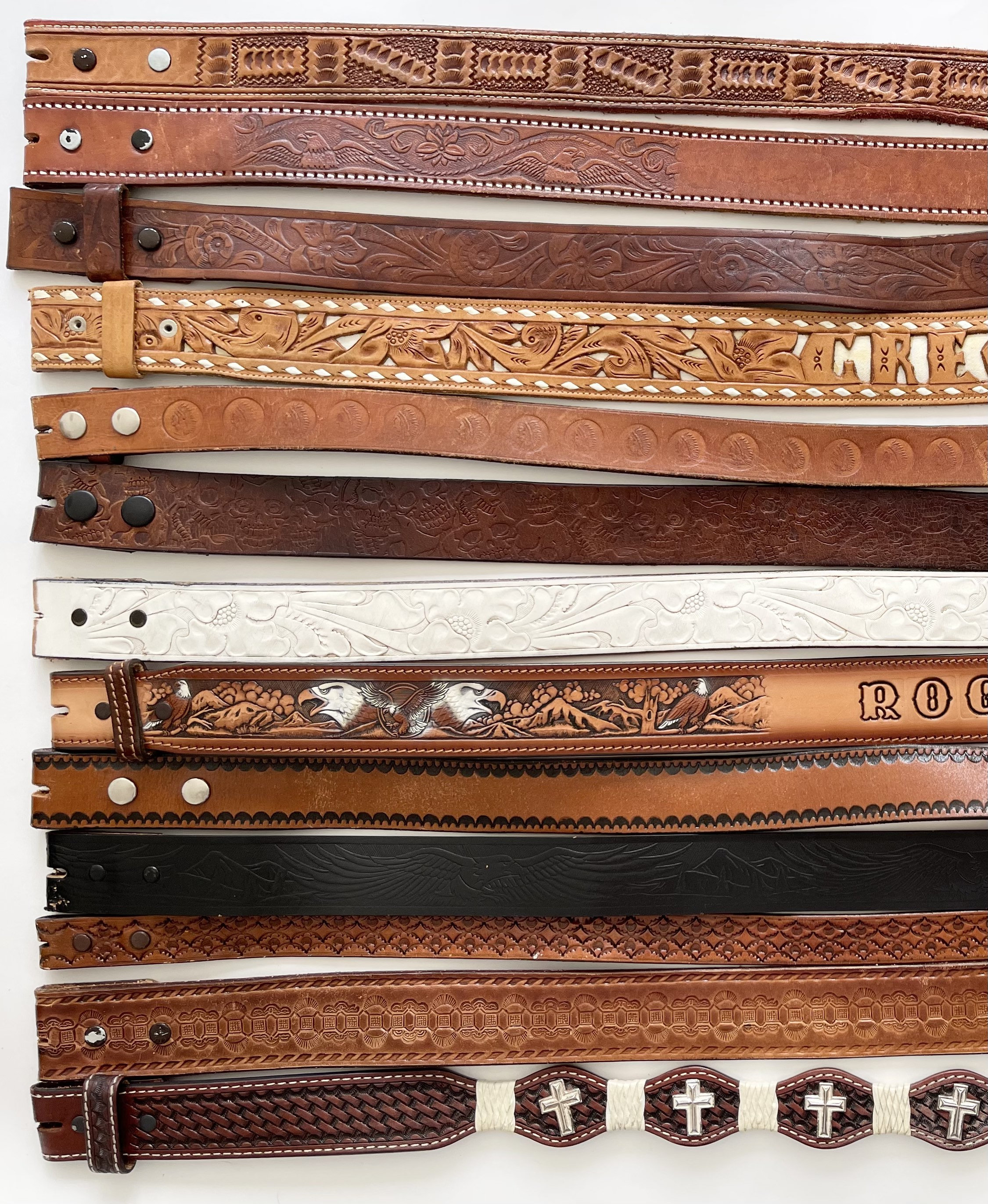 Western Leather Belt Strap Vintage Snap On Detachable Brown Etsy