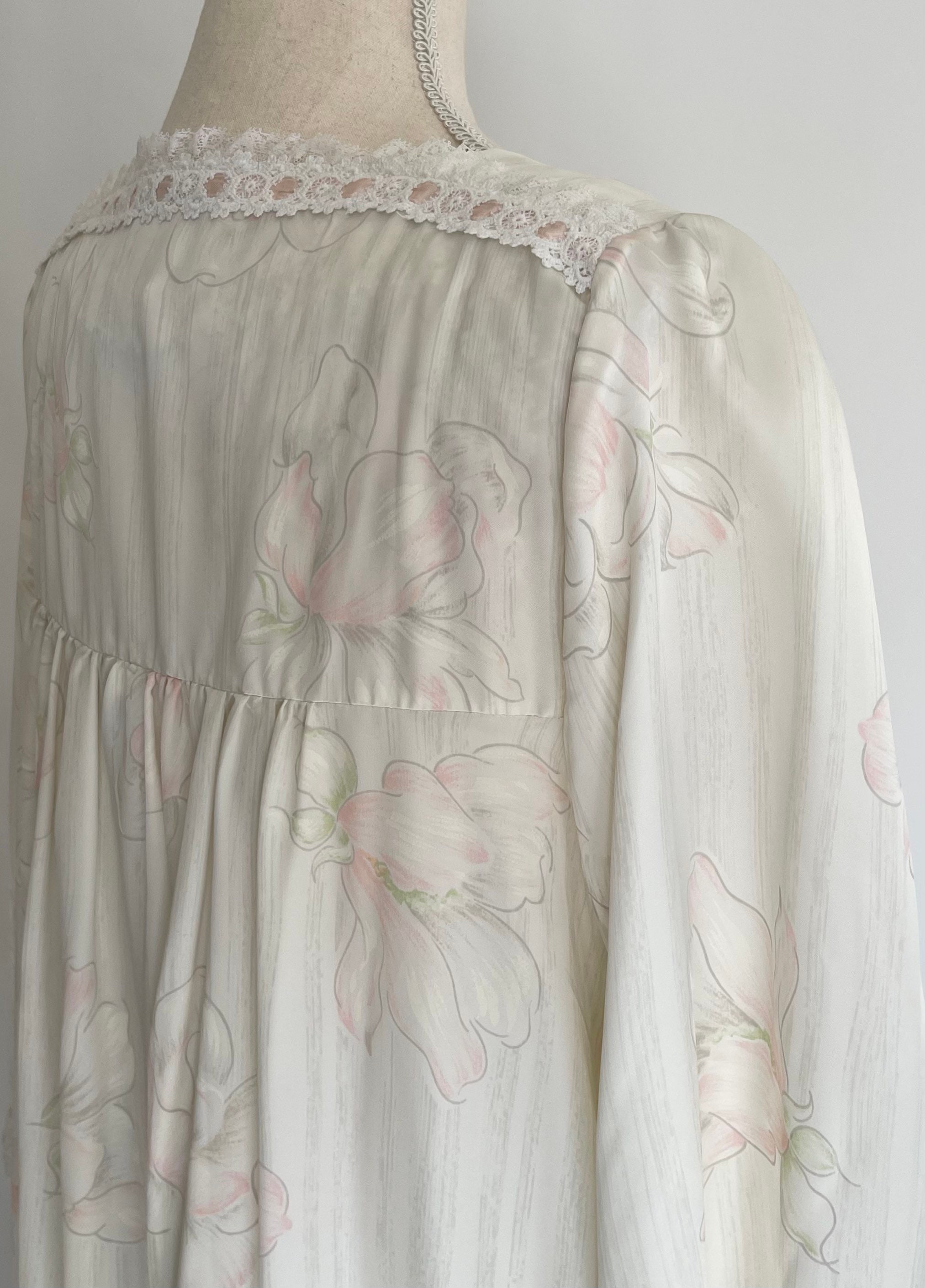 Christian Dior Nightgown Peignoir Vintage 70s Sleepwear Set Button Robe ...