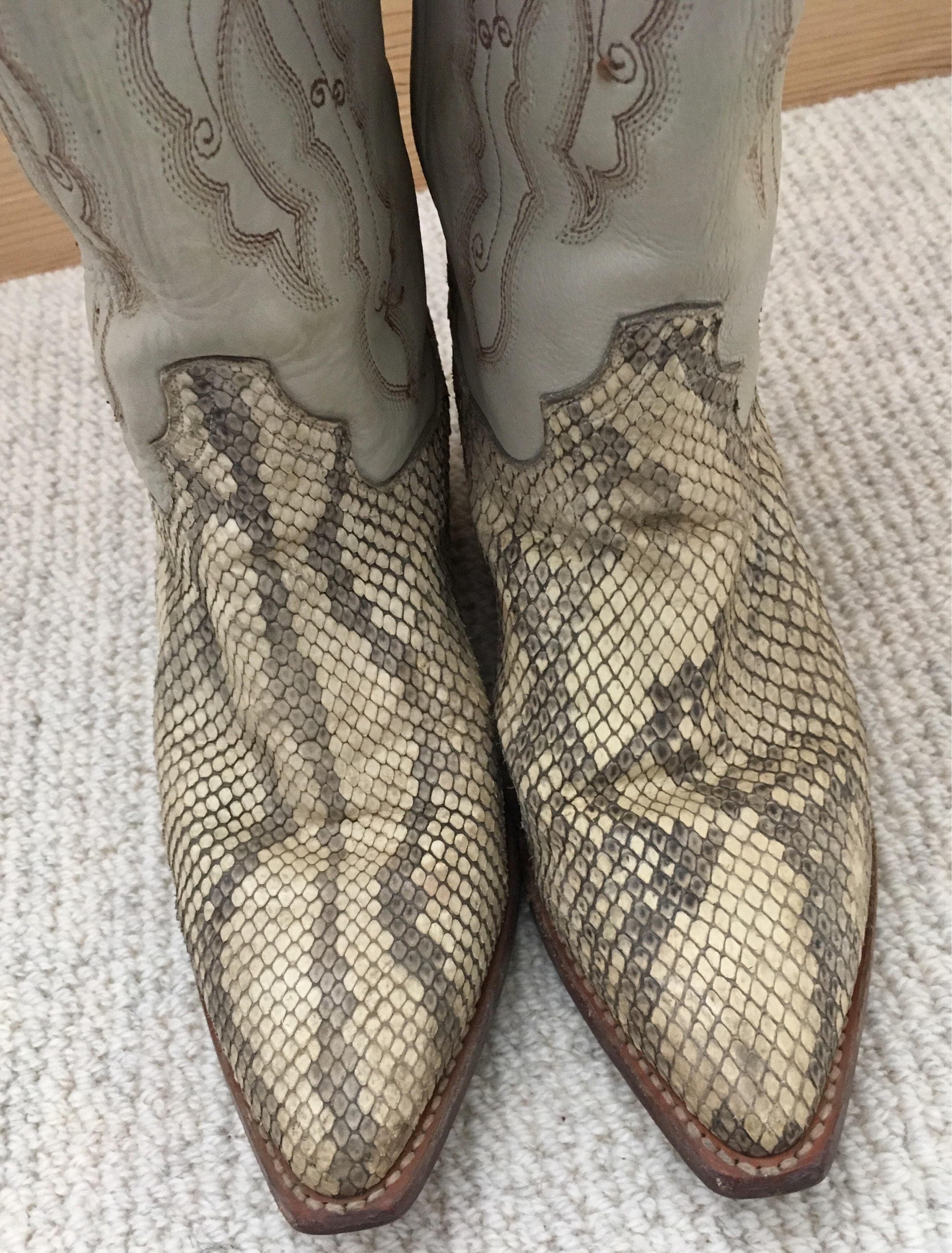 Snakeskin Cowboy Boots Cowgirl Dan Post Brand White Grey Beige Ladies ...